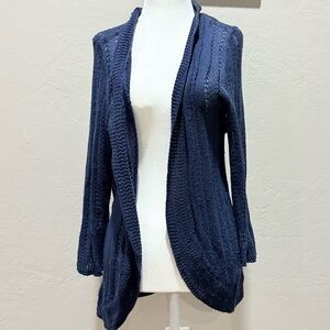 Dana Buchman Navy Open Knit Cardigan Sweater L
